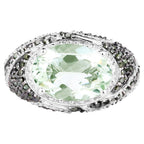 Green Amethyst Ring With Green Diamonds 5.94 Carats Sterling Silver