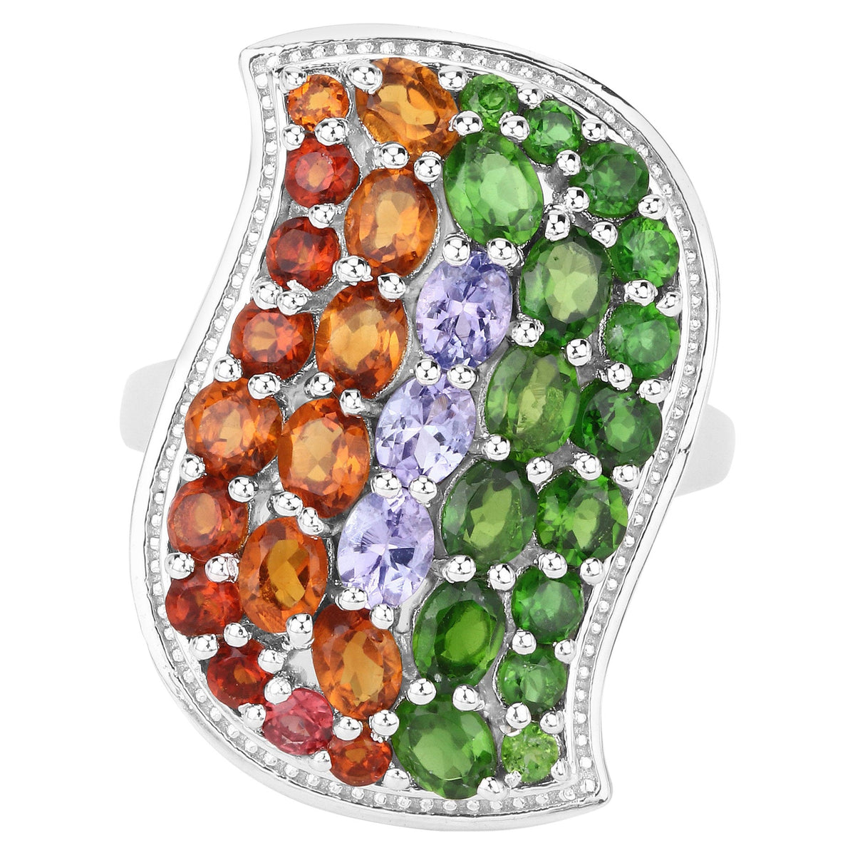 Tanzanite Ring With Chrome Diopside and Citrine 3.92 Carats Sterling Silver
