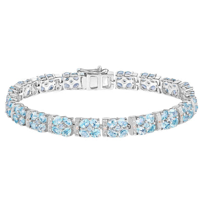 Blue Topaz Tennis Bracelet White Topaz 15 Carats Sterling Silver