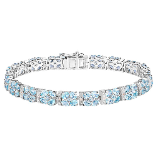 Blue Topaz Tennis Bracelet White Topaz 15 Carats Sterling Silver