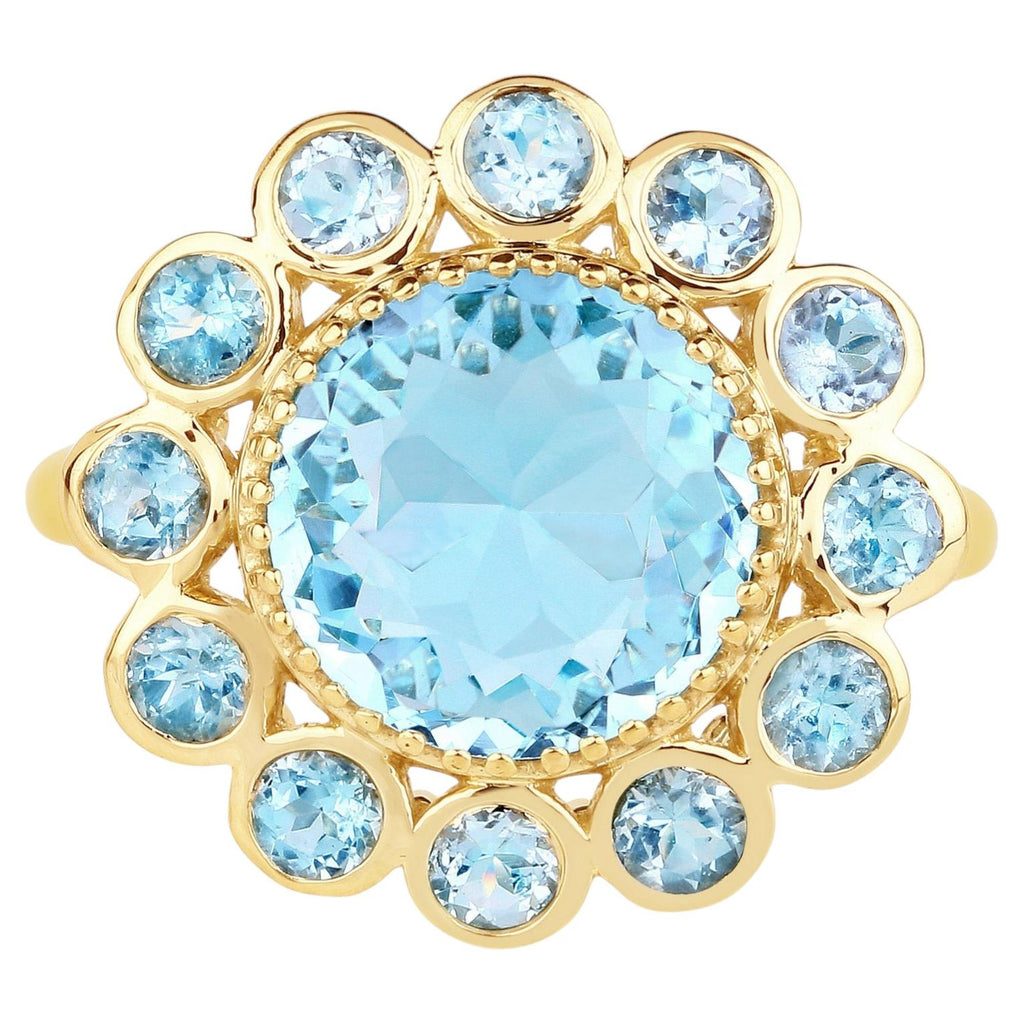 Blue Topaz Ring 6.56 Carats Gold Plated Silver