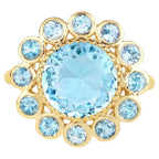 Blue Topaz Ring 6.56 Carats Gold Plated Silver