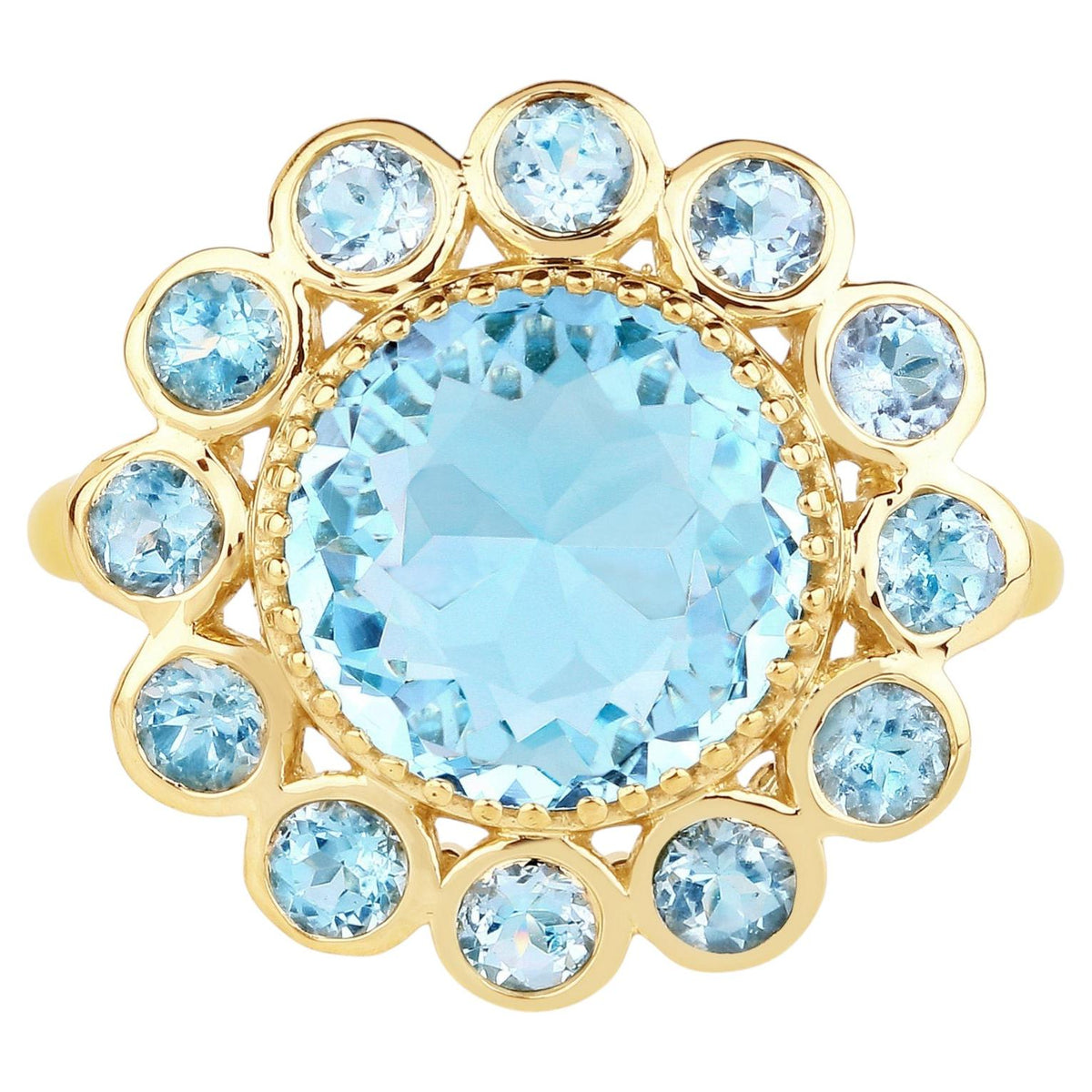 Blue Topaz Ring 6.56 Carats Gold Plated Silver