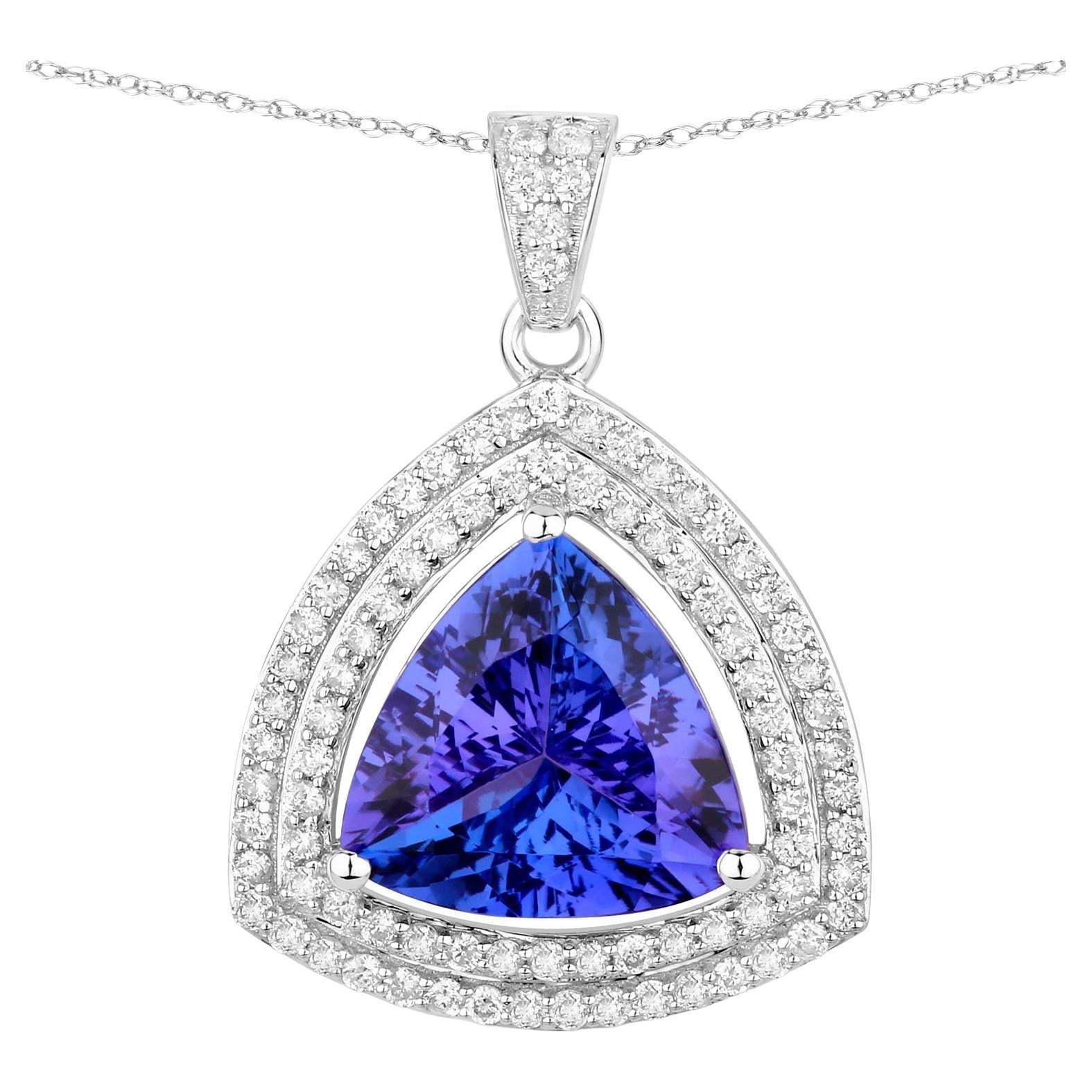 Tanzanite Pendant Necklace Diamonds 3.92 Carats 14K White Gold