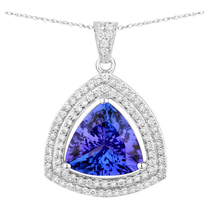 Tanzanite Pendant Necklace Diamonds 3.92 Carats 14K White Gold
