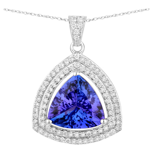 Tanzanite Pendant Necklace Diamonds 3.92 Carats 14K White Gold
