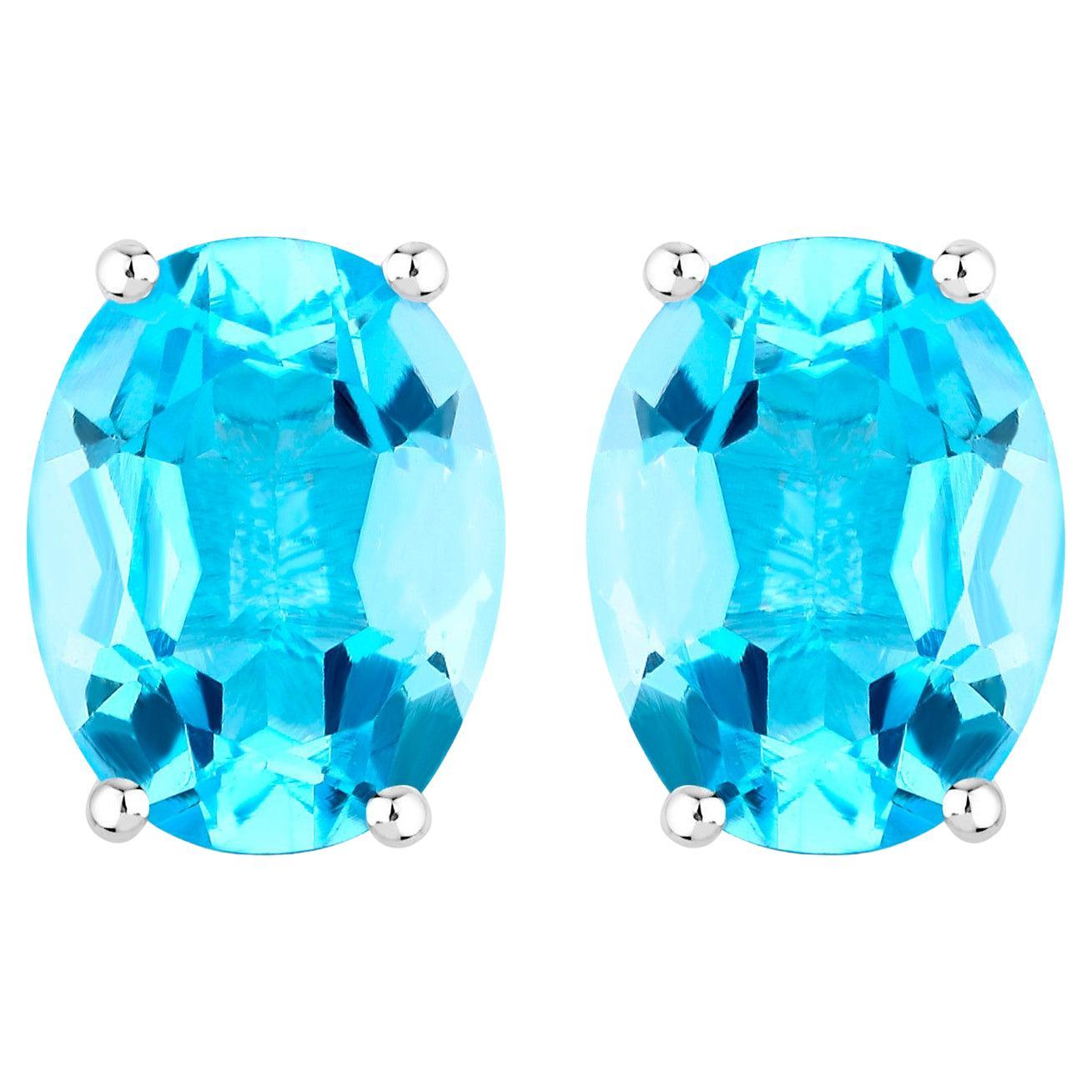Swiss Blue Topaz Earrings 4 Carats Prong Set Sterling Silver