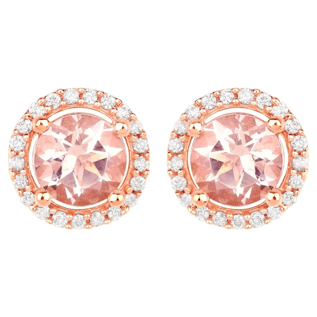 Morganite Stud Earrings With Diamonds 0.9 Carats 14K Rose Gold