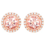 Morganite Stud Earrings With Diamonds 0.9 Carats 14K Rose Gold