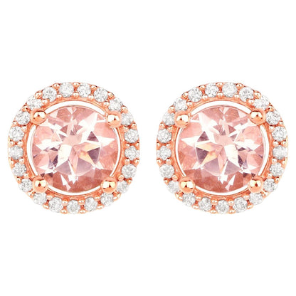Morganite Stud Earrings With Diamonds 0.9 Carats 14K Rose Gold