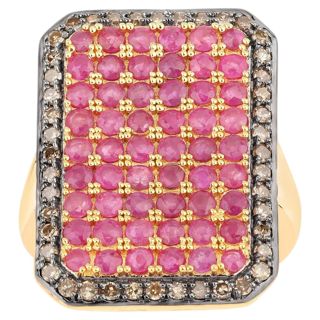 Ruby Ring With Diamonds 3.1 Carats Gold Plated Silver