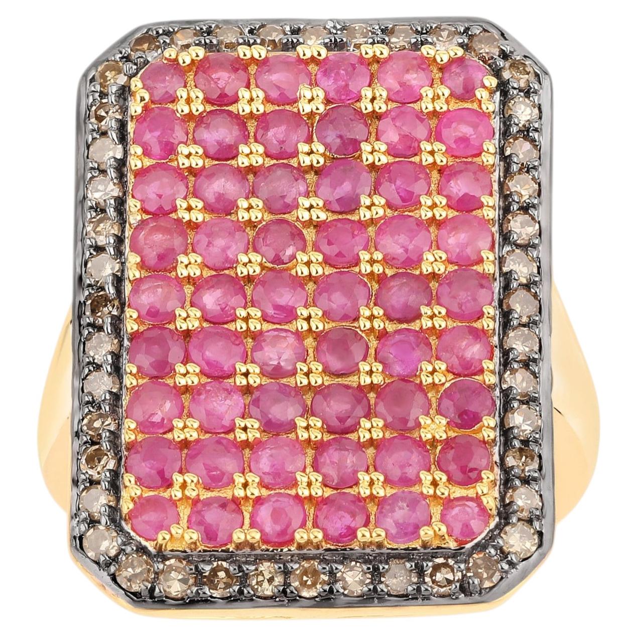 Ruby Ring With Diamonds 3.1 Carats Gold Plated Silver