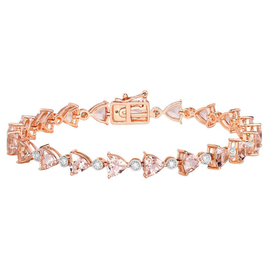 Morganite Tennis Bracelet Trillion Cut Diamond Links 7.55 Carats 14K Rose Gold