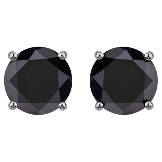 Black Diamond Stud Earrings 4.25 Carats 14K White Gold