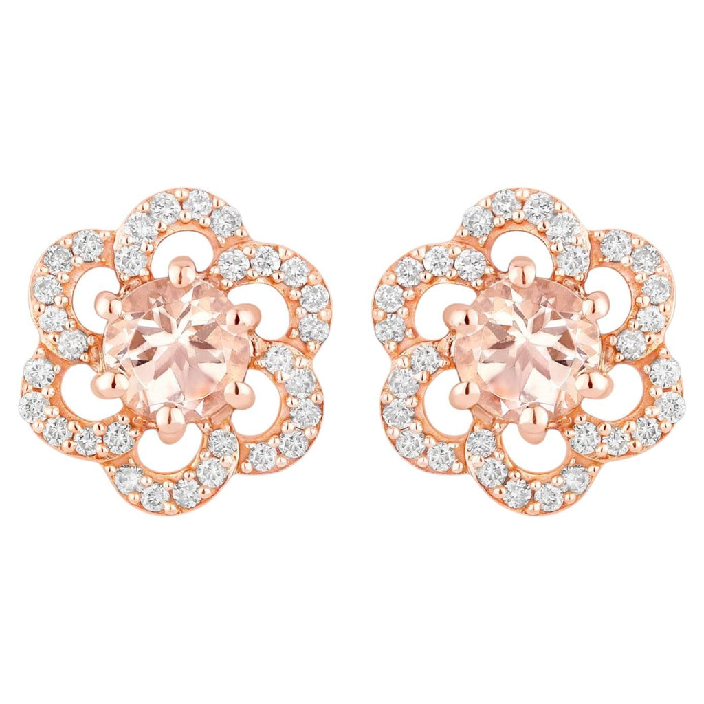 Morganite Stud Earrings With Diamonds 0.58 Carats 14K Rose Gold