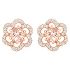 Morganite Stud Earrings With Diamonds 0.58 Carats 14K Rose Gold