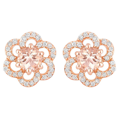 Morganite Stud Earrings With Diamonds 0.58 Carats 14K Rose Gold