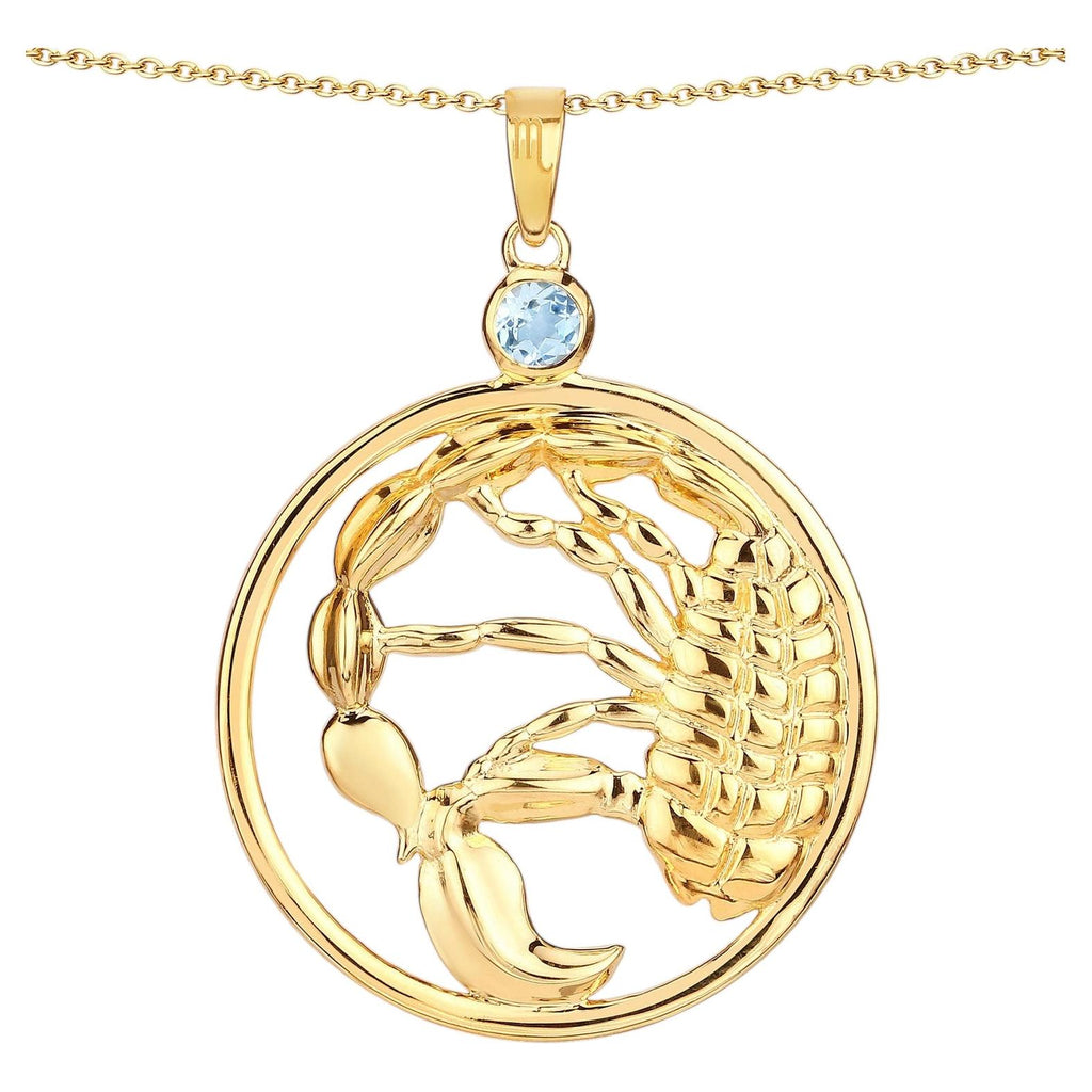 Blue Topaz Scorpio Pendant 0.3 Carats Gold Plated Silver