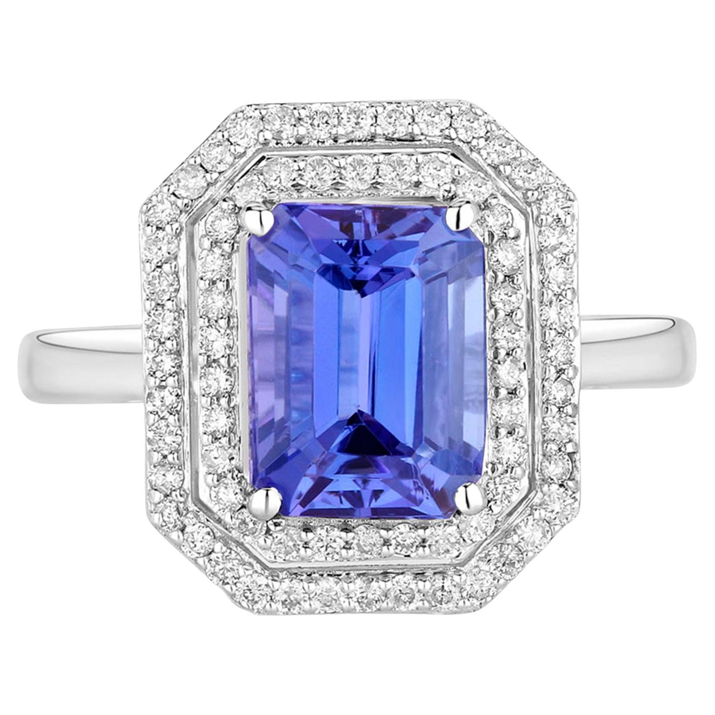Tanzanite Ring Diamonds 3.3 Carats 14K White Gold