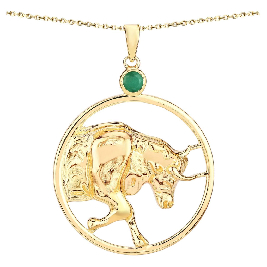 Emerald Bull Pendant 0.22 Carats Gold Plated Silver