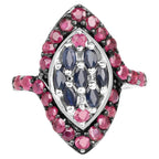 Blue Sapphire Ring With Ruby 1.74 Carats Sterling Silver