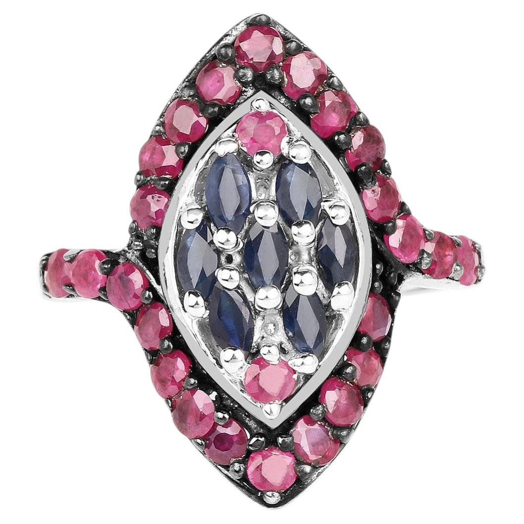 Blue Sapphire Ring With Ruby 1.74 Carats Sterling Silver