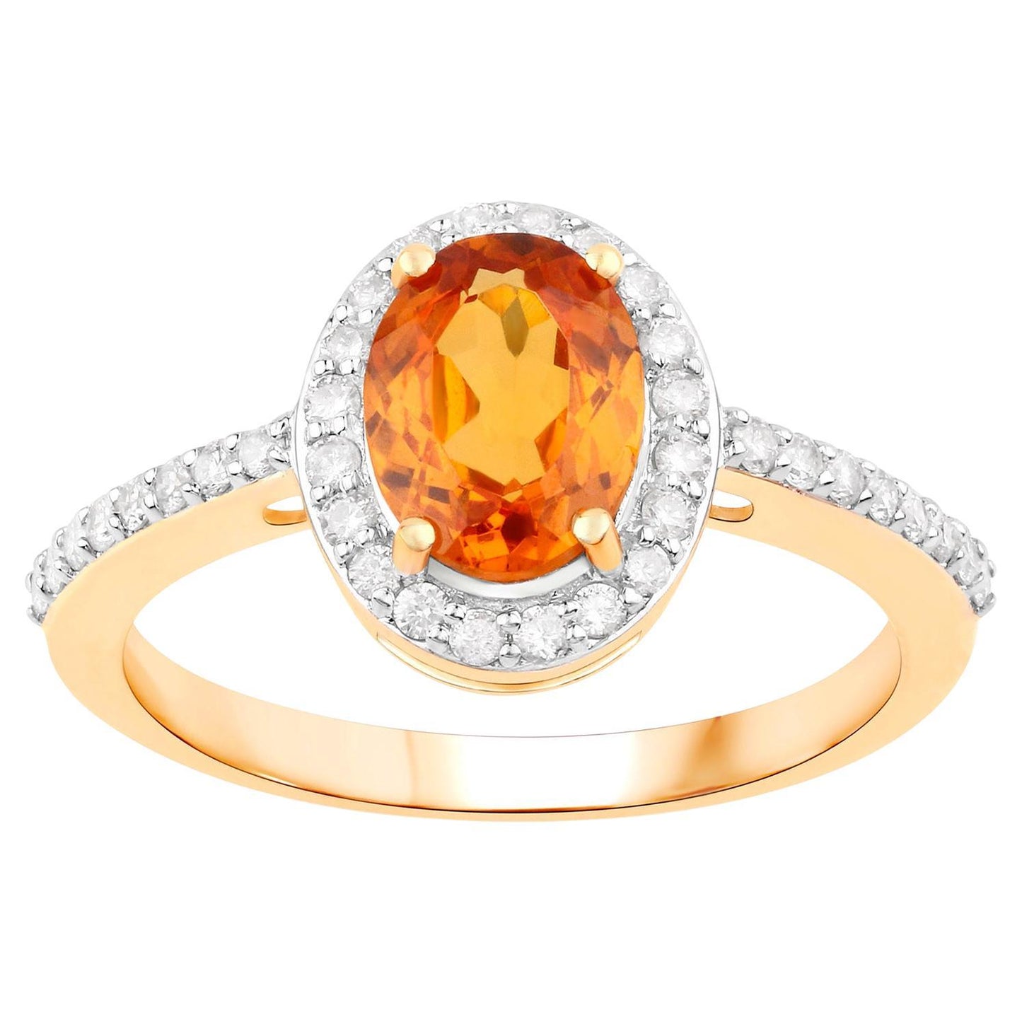 Spessartine Garnet Ring With Diamonds 1.66 Carats 14K Yellow Gold