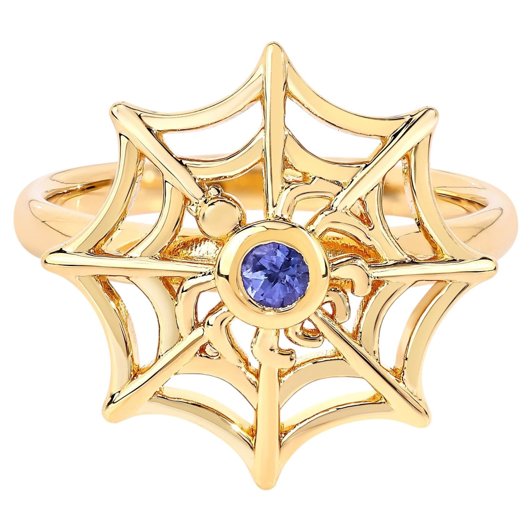 Tanzanite Spider Web Ring 0.08 Carats Gold Plated Silver