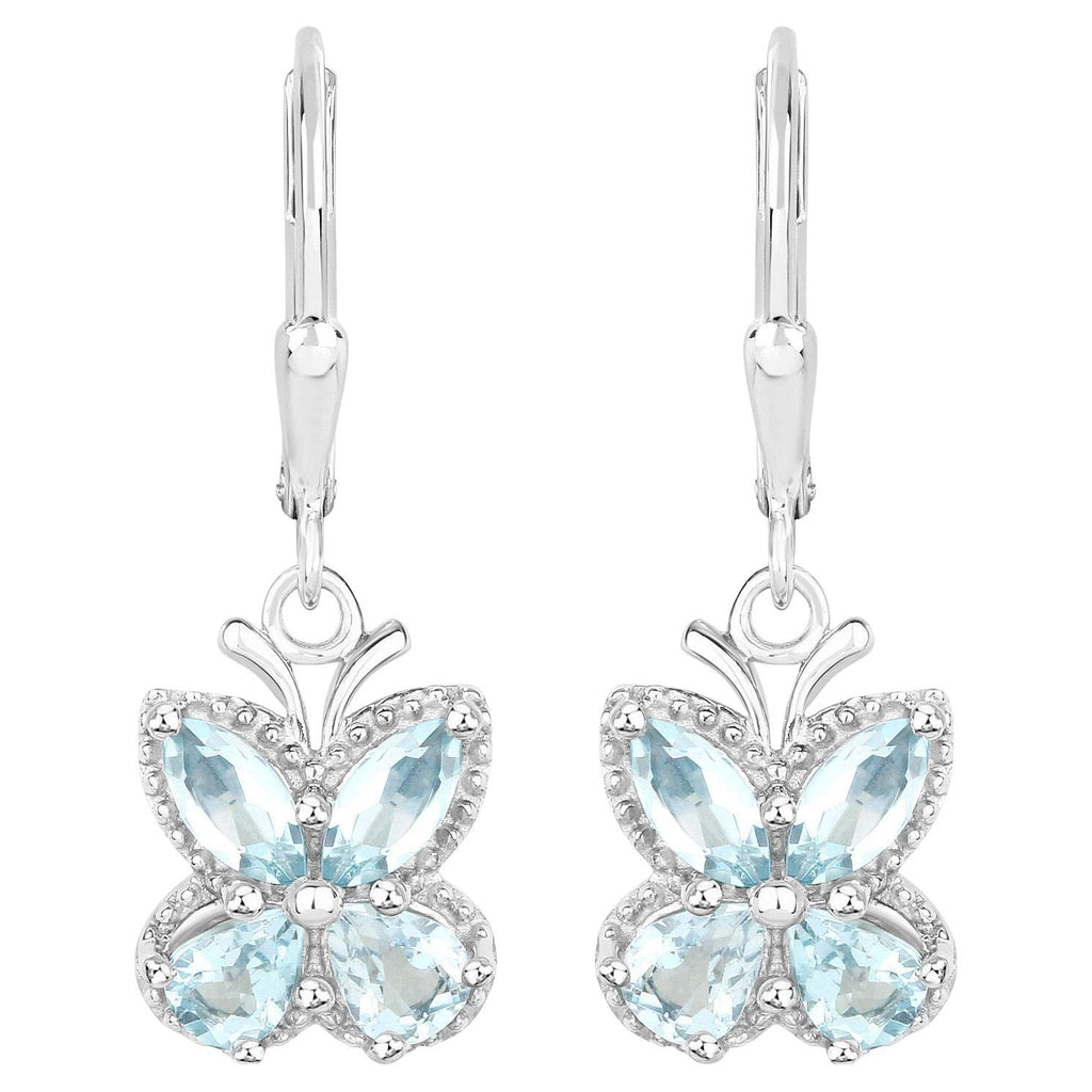 Aquamarine Butterfly Earrings 1.74 Carats Sterling Silver