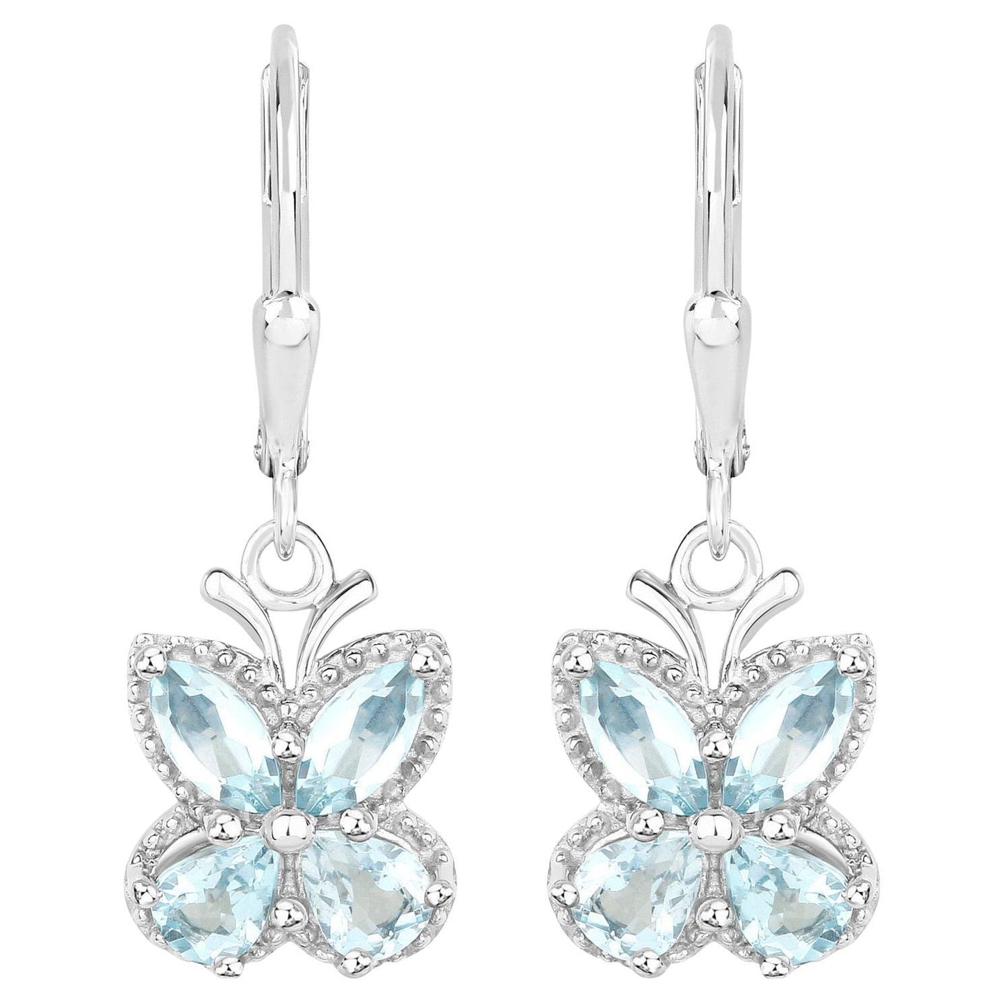 Aquamarine Butterfly Earrings 1.74 Carats Sterling Silver