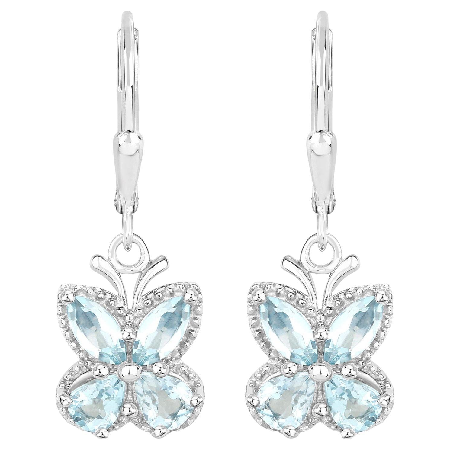 Aquamarine Butterfly Earrings 1.74 Carats Sterling Silver
