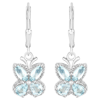 Aquamarine Butterfly Earrings 1.74 Carats Sterling Silver