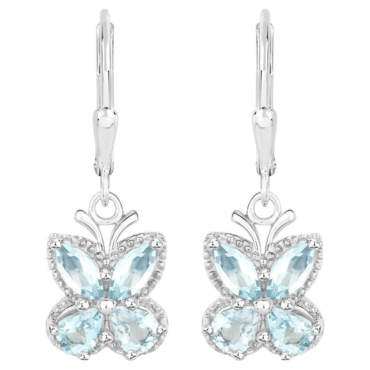 Aquamarine Butterfly Earrings 1.74 Carats Sterling Silver