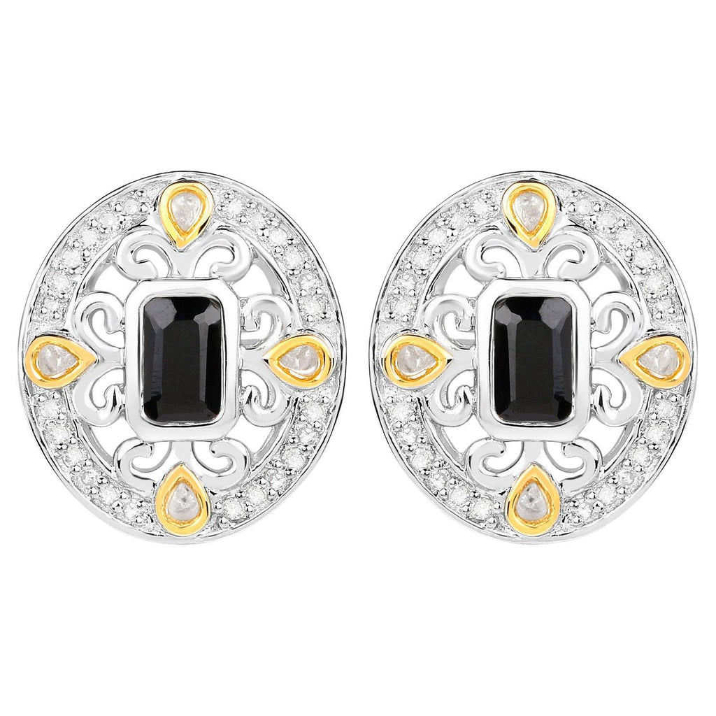 Blue Sapphire Earrings Diamonds 0.90 Carats 18K Yellow Gold Plated Silver