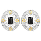 Blue Sapphire Earrings Diamonds 0.90 Carats 18K Yellow Gold Plated Silver