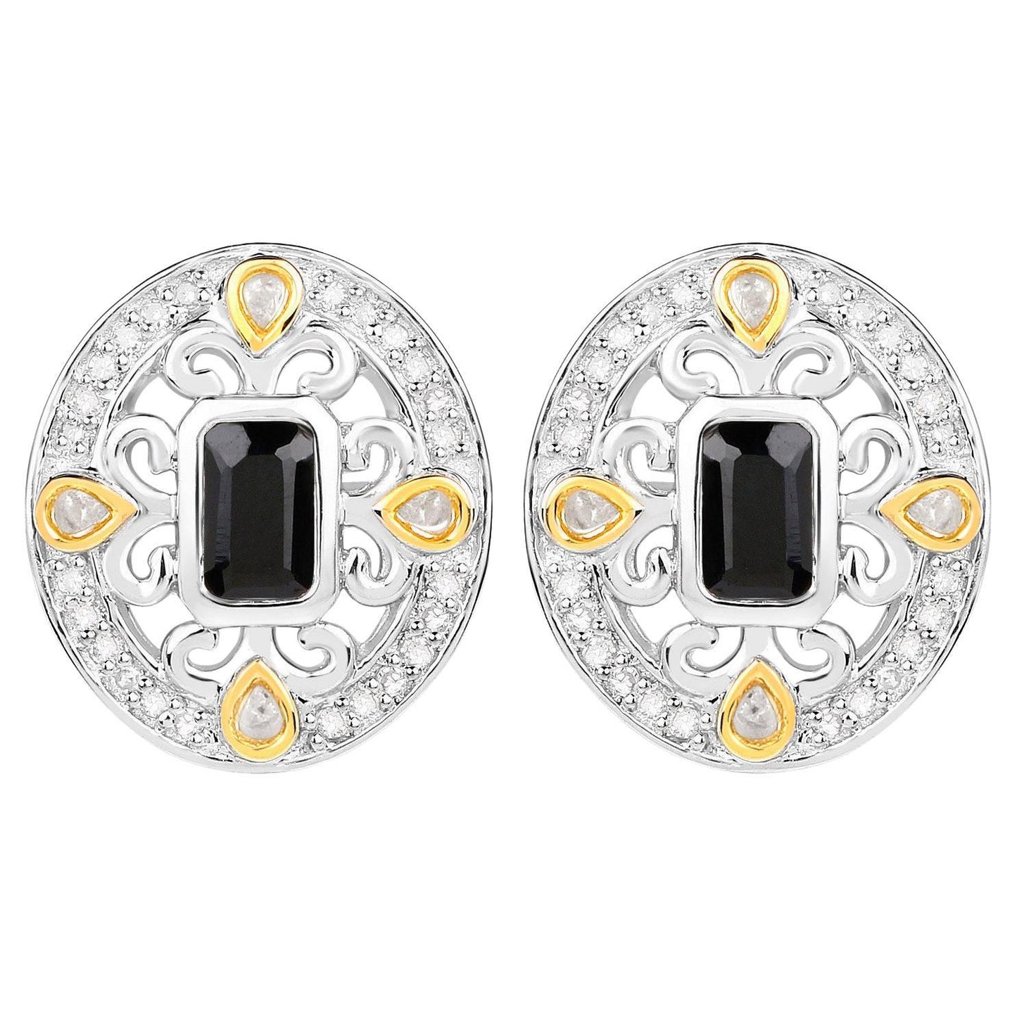Blue Sapphire Earrings Diamonds 0.90 Carats 18K Yellow Gold Plated Silver