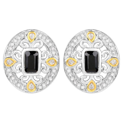 Blue Sapphire Earrings Diamonds 0.90 Carats 18K Yellow Gold Plated Silver