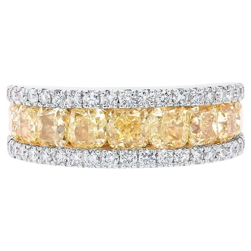 Fancy Yellow Diamond Half Eternity Band Ring 3.83 Carats 18K Yellow Gold