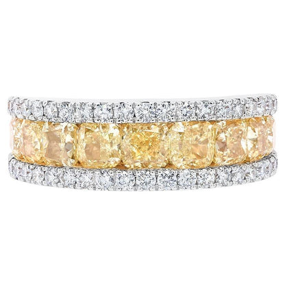 Fancy Yellow Diamond Half Eternity Band Ring 3.83 Carats 18K Yellow Gold