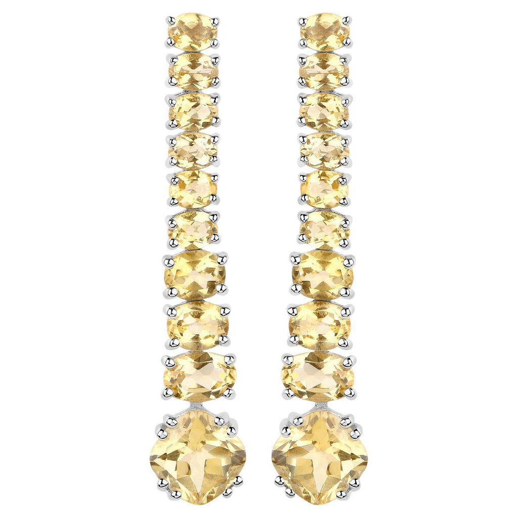 Citrine Dangle Earrings 7.2 Carats 18K White Gold Plated Silver