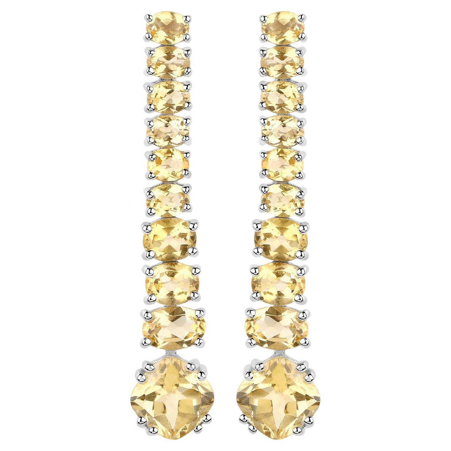 Citrine Dangle Earrings 7.2 Carats 18K White Gold Plated Silver