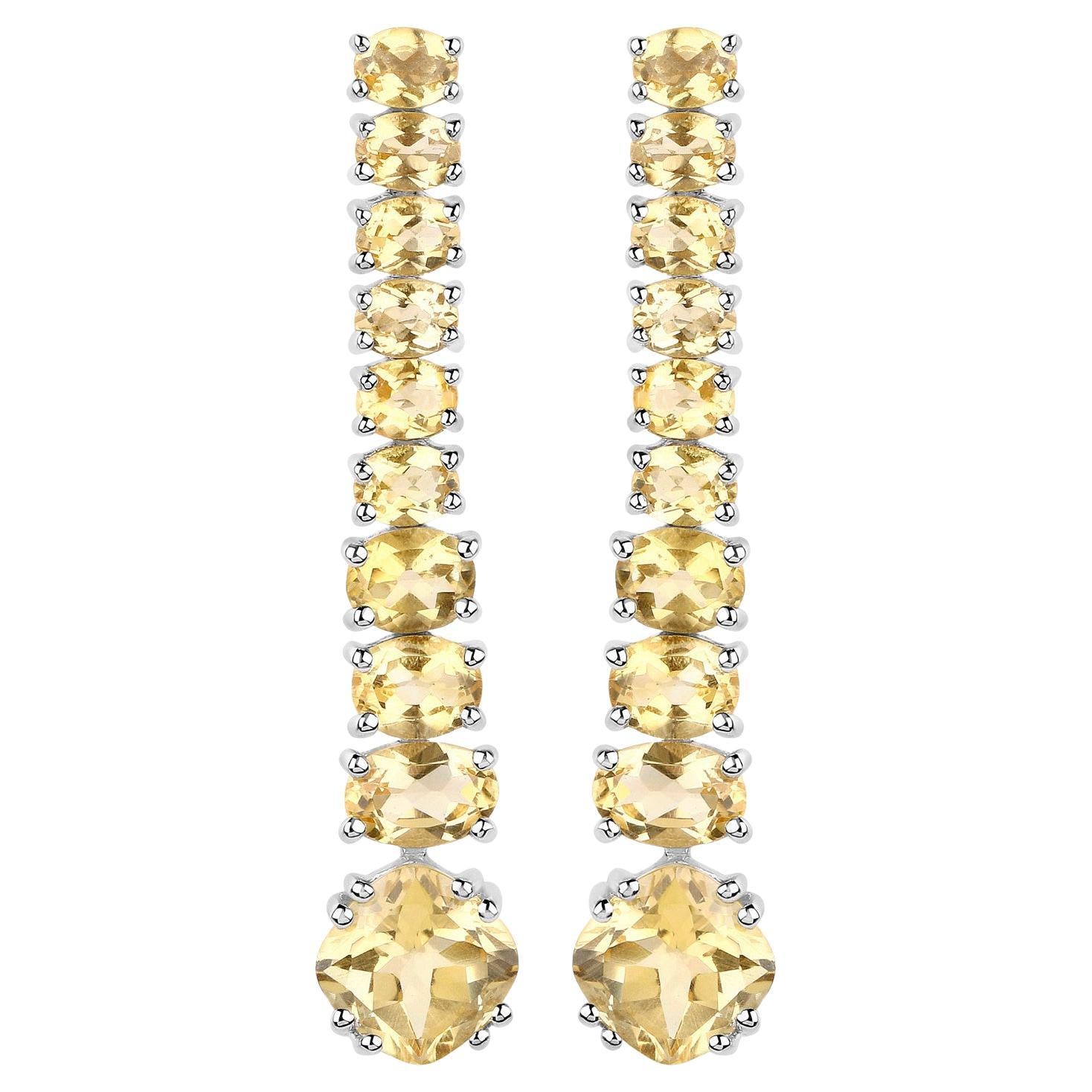 Citrine Dangle Earrings 7.2 Carats 18K White Gold Plated Silver