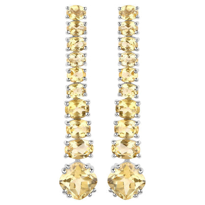 Citrine Dangle Earrings 7.2 Carats 18K White Gold Plated Silver