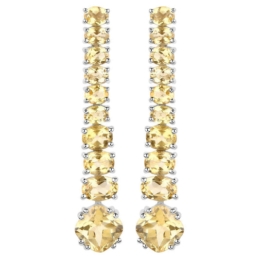 Citrine Dangle Earrings 7.2 Carats 18K White Gold Plated Silver