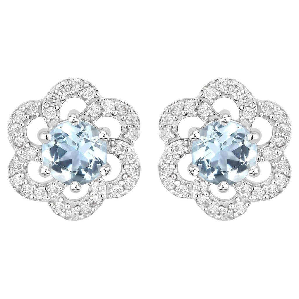 Aquamarine Earrings With Diamonds 0.58 Carats 14K White Gold