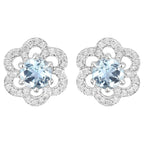 Aquamarine Earrings With Diamonds 0.58 Carats 14K White Gold