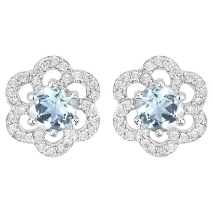 Aquamarine Earrings With Diamonds 0.58 Carats 14K White Gold