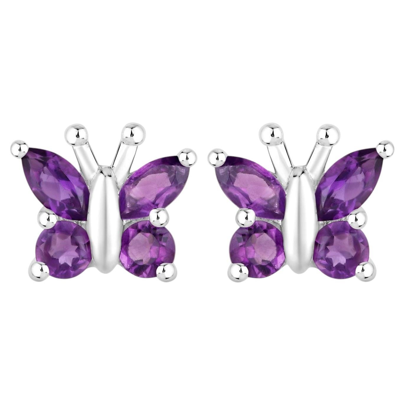 Amethyst Butterfly Earrings 0.98 Carats Sterling Silver