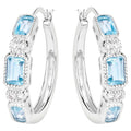 Blue Topaz Hoop Earrings With White Topaz 2.6 Carats Sterling Silver