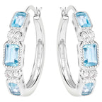 Blue Topaz Hoop Earrings With White Topaz 2.6 Carats Sterling Silver